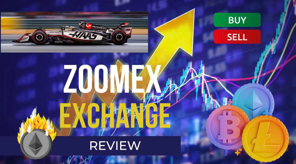 The main dashboard of the Zoomex exchange, showing trading pairs and a clean user interface.